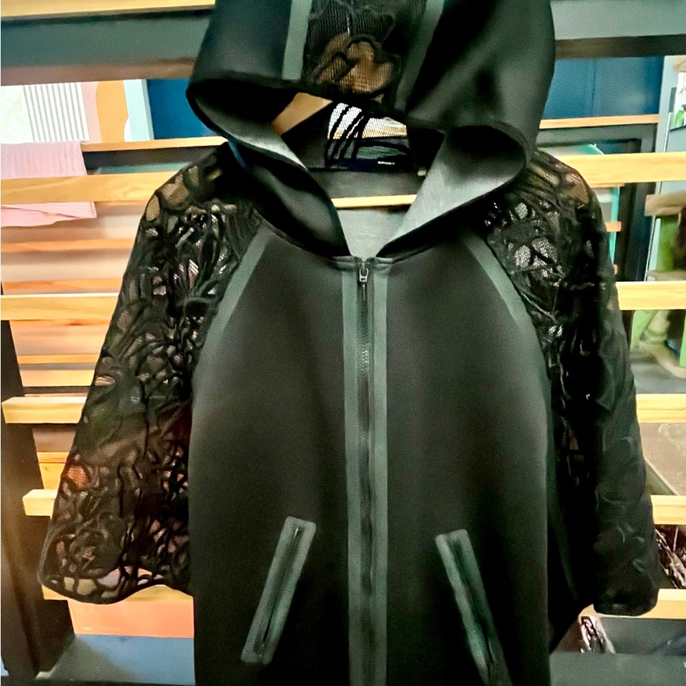 Elie Tahari Sport black Floral Mesh Detail Cape/Jacket